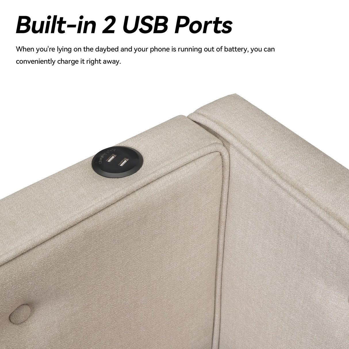 KT Rolster Full Size Daybed with Storage and USB, Modern Cloud Bed Frame with Twin Size Trundle, Linen Upholstered Platform Bed, Full Corner Daybed for Living Room, No Box Spring Required, Beige KT Rolster