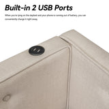 KT Rolster Full Size Daybed with Storage and USB, Modern Cloud Bed Frame with Twin Size Trundle, Linen Upholstered Platform Bed, Full Corner Daybed for Living Room, No Box Spring Required, Beige KT Rolster