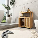 BAOMKONG Versatile Bamboo Storage Cabinet with Louvered Doors & Open Shelf - Ideal for Bathroom, Living Room, or Entryway BAOMKONG