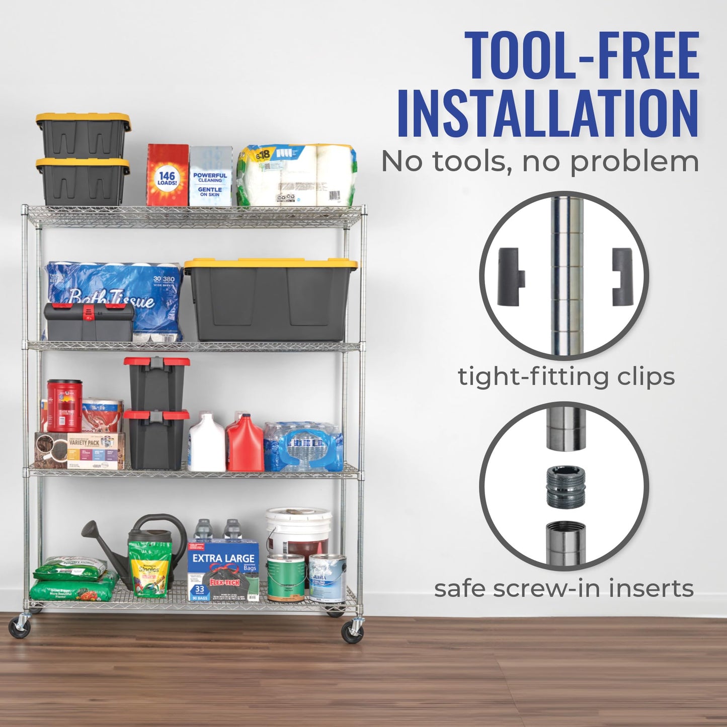 Heavy-Duty Steel Wire Storage Shelves on Wheels - Adjustable Height, NSF Certified by SafeRacks - WoodArtSupply