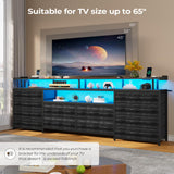 HAUOMS TV Stand & Dresser for 65 Inch TV, 63" W with LED Lights & Power Outlets, Black Long Dresser with 12 Fabric Drawers, Entertainment Center with Shelves, for Bedroom HAUOMS