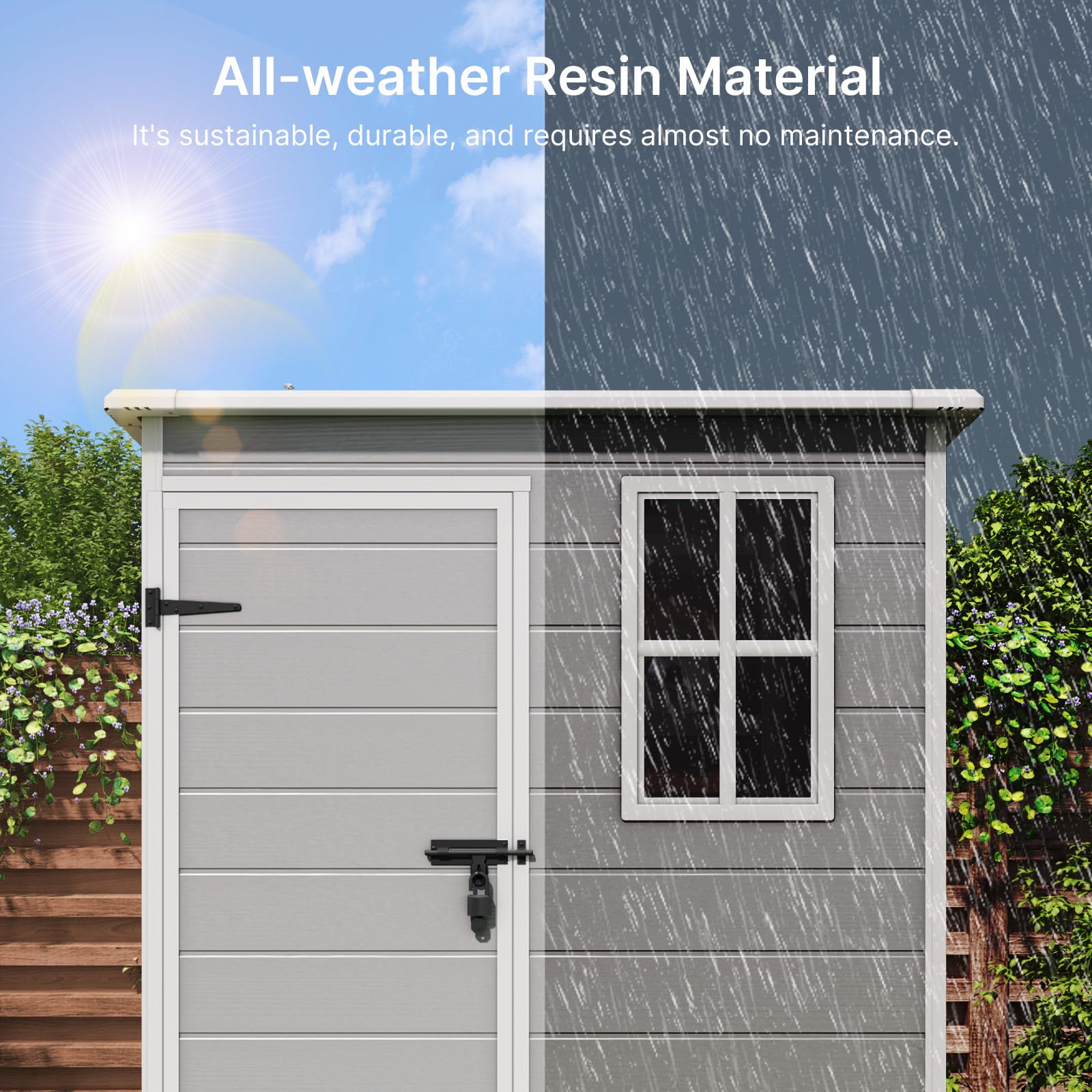 Gizoon Outdoor Resin Storage Shed 5x3 FT, Plastic Garden Shed with Floor for Tool, Garbage Can, Bike, Outside Sheds & Outdoor Resin Shed with Lockable Door for Patio, Lawn, Backyard, Grey & W - WoodArtSupply