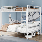 Merax Full Over Full Metal Bunk Bed with Ladder and high Guardrail, Able to Split, Storage Space, No Box Spring Needed, Noise Free, White Merax