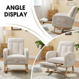 NIOIIKIT Nursery Rocking Chair, Corduroy Upholstered Rocking Chair with Adjustable Footrest, Tufted Rocker Chair with Side Pocket, Glider Rocker for Living Room, Bedroom (Cream Casual) NIOIIKIT