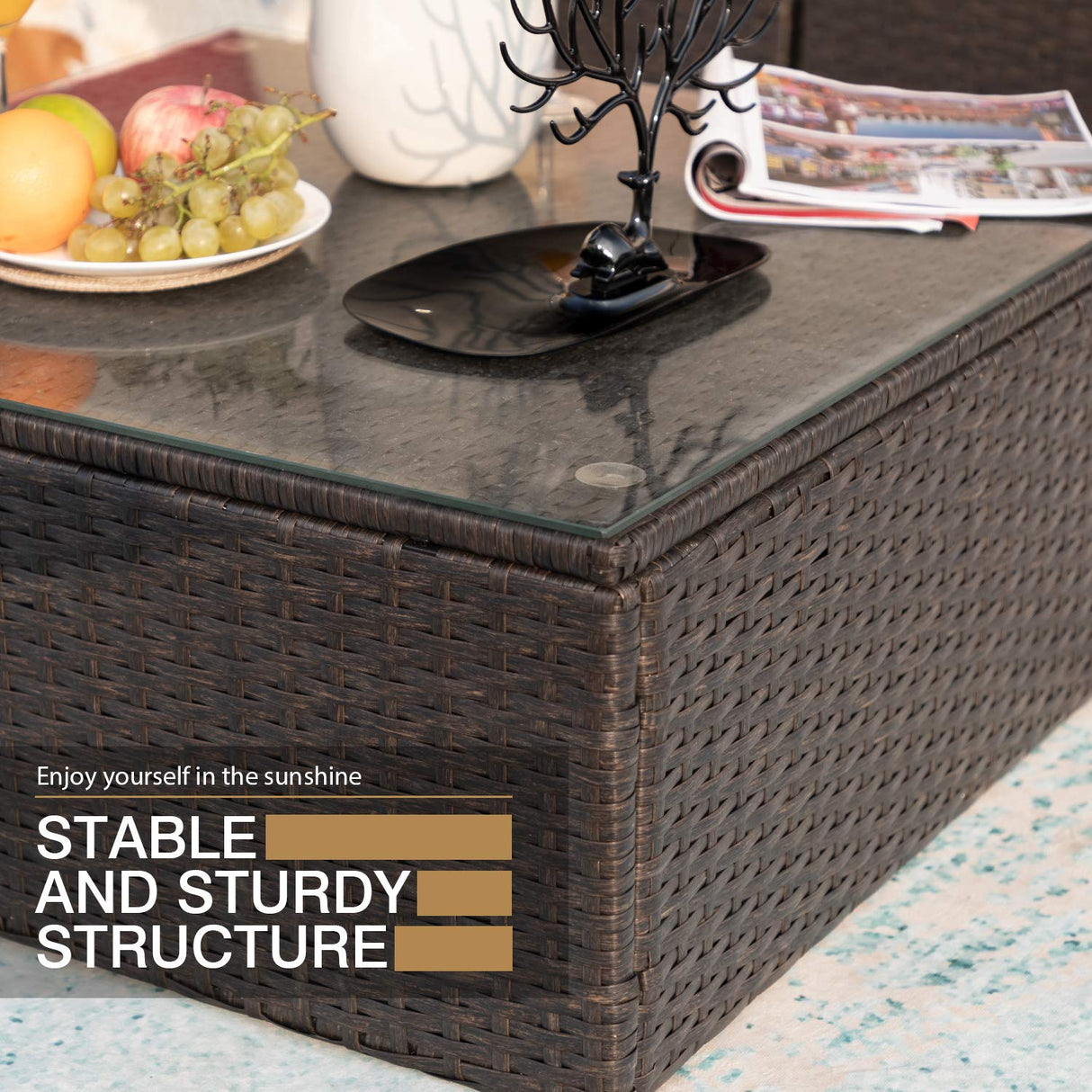 Homall 7 Pieces Patio Outdoor Furniture Sofa Set, All Weather PE Rattan Wicker Sectional Sets Modern Modular Couch Outside Conversation Set with Thick Cushions and Glass Coffee Table (Brown) Homall