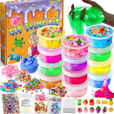 12 Cups DIY Slime Kit, Slime Making Kit for Girls, Crystal Clear, Glow in The Dark Slime with Add-ins, Foam Balls, Charms, Party Favors Gift Toys for Kids 3-12 YOPINSAND