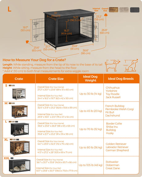 Feandrea Dog Crate Furniture, Side End Table, Modern Kennel for Dogs Indoor up to 70 lb, Heavy-Duty Dog Cage with Multi-Purpose Removable Tray, Double-Door Dog House, Ink Black UPFC003B01 Feandrea
