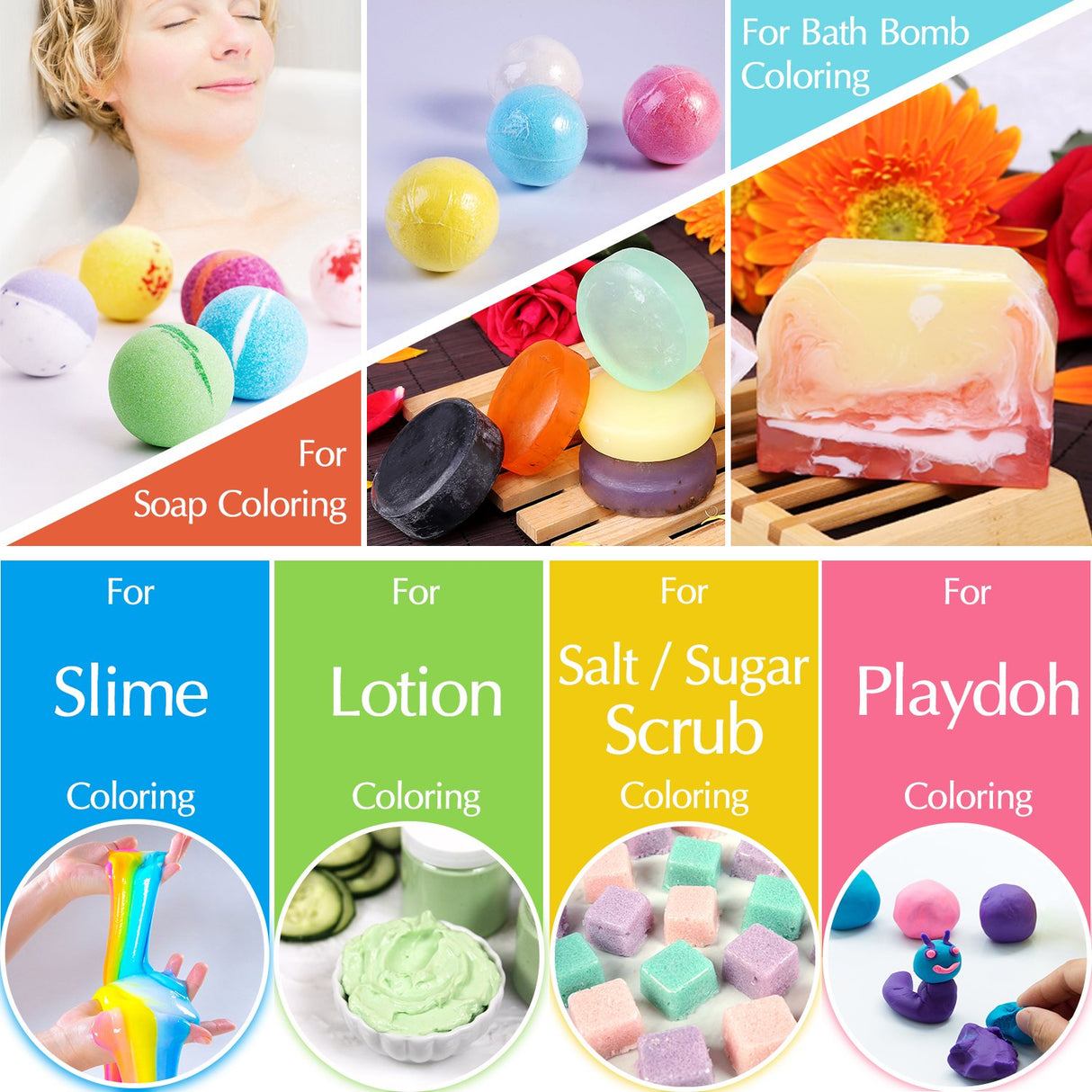 Bath Bomb Mold Set with Soap Colorant, Shrink Wrap Bags - Skin Safe Food Grade Soap Dye for Bath Bomb Making Supplies Kit - Liquid Bath Bomb Dye for CP M&P Soap Coloring, Crafts - with Instructions DecorRom