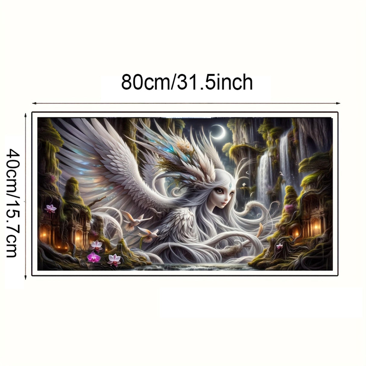 KUFWKEY 5D Diamond Painting Kit for Adults,Vibrant Phoenix Fairy Fantasy Waterfall Landscape,DIY Full Drill Round Diamond Art Kits,Diamond Mosaic Craft for Home Decor,Large Size 31.5x15.7inch KUFWKEY