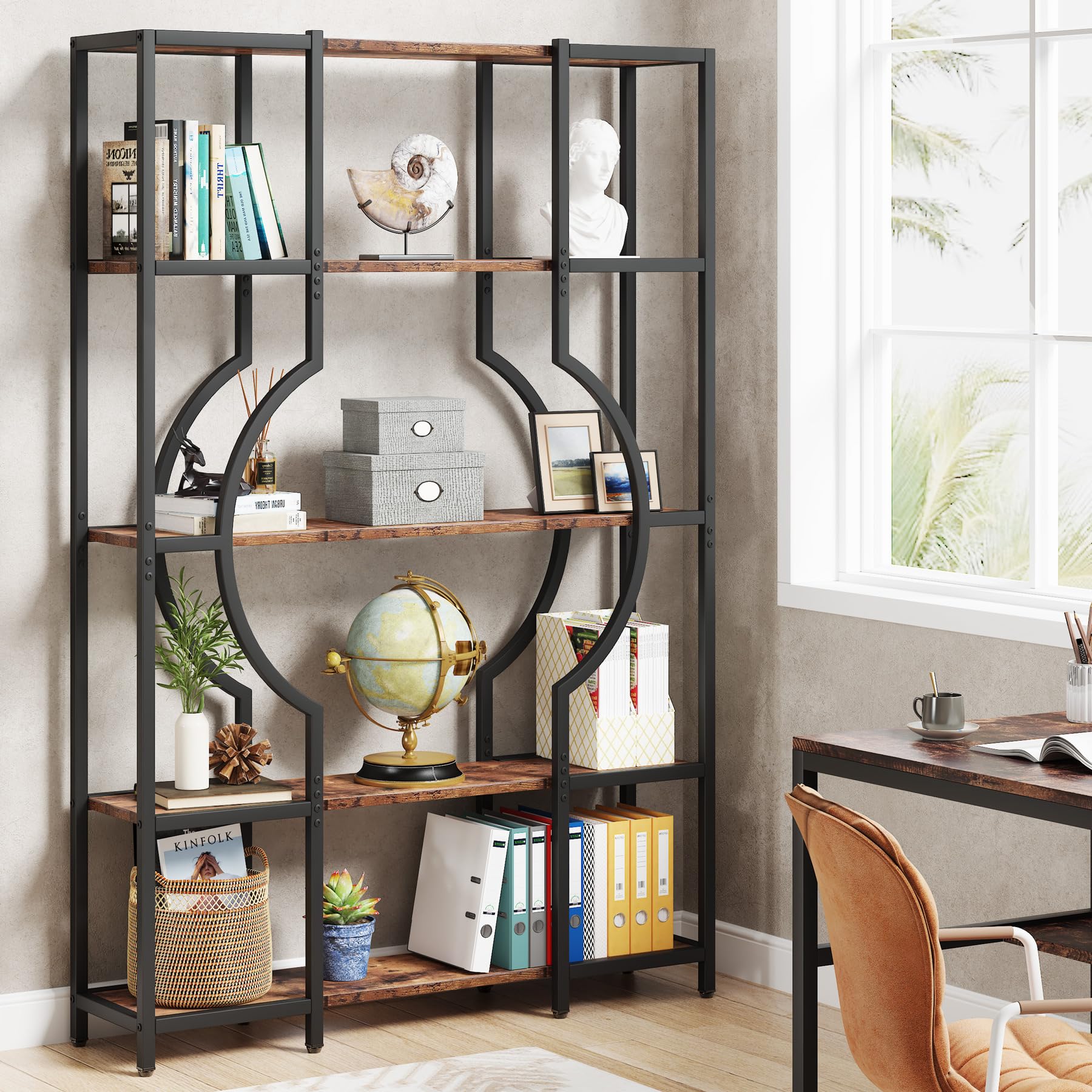 Tribesigns Vintage 5-Tier Bookshelf with 12 Open Display Shelves - Elegant Wooden Bookcase with Metal Frame for Home Office and Living Spaces - WoodArtSupply