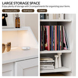 BELLEZE Storage Cabinet with LED Lighting, Sideboard with Sliding Doors and Adjustable Shelves, Entryway Shoe Rack, Accent Cabinet for Living Room and Bathroom - Dana (White) BELLEZE