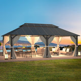 EROMMY 12' x 20' Gazebo Outdoor Double Roof Aluminum Composite Canopy Aluminum Frame Pavilion with Curtains and Netting for Patio Lawn Garden Backyard EROMMY