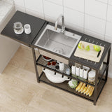 LUCKWIND 47" Freestanding Kitchen Utility Sink with Stainless Steel Single Bowl, Foldable Countertop and Cold & Hot Water Faucet for Farmhouse, Laundry, Garage, Outdoor and Commercial Use LUCKWIND