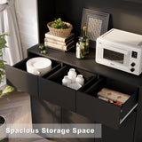 71'' Pantry Cabinet with LED Light Charging Station, kitchen storage cabinets with Microwave Stand, Freestanding Kitchen Hutch,kitchen cabinet with Open Countertop for Restaurant,Dining Room,Black NUNU LAB