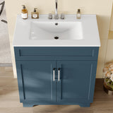 OLD CAPTAIN Bathroom Vanity with Ceramic Sink, 30" Freestanding Bathroom Cabinet Vanity with Storage, Quick Assembly Bathroom Vanity, Blue OLD CAPTAIN