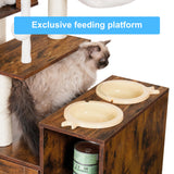 Hey-brother Cat Tree with Litter Box Enclosure, Modern Cat Tower for Indoor Cats with Large Platform, Condo Food Station and 2 Hammocks, All-in-one Cat Furniture, Wood Rustic Brown MPJ115SR Hey-brother