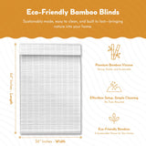 Radiance Cordless Bamboo Roman Shades for Windows - Matchstick Bamboo Blinds for Semi-Private Light Control - Easy to Lift & Fold Up Window Shades - White - 36" W x 64" L - (2215336E) Radiance