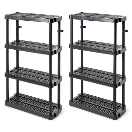Gracious Living 4 Shelf Adjustable Height Medium Duty Storage Unit 14 x 32 x 54.5" Organizer for Home, Garage, Basement, & Laundry, Black (2 Pack) Gracious Living