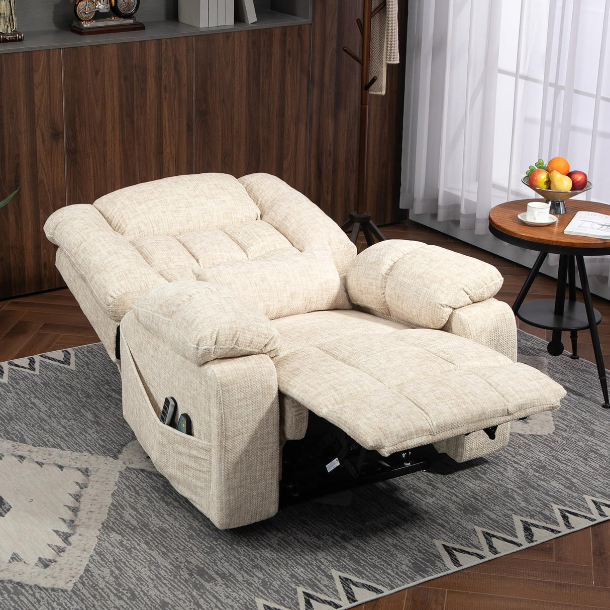 SINCRUMI 4-Motor Power Lift Chairs for Elderly with Heat & Massage, Infinite Position Adjustable Headrest, Lumbar and Footrest, Wide Seat Lay Flat Recliner with Hidden Cup Holders, Cream White SINCRUMI