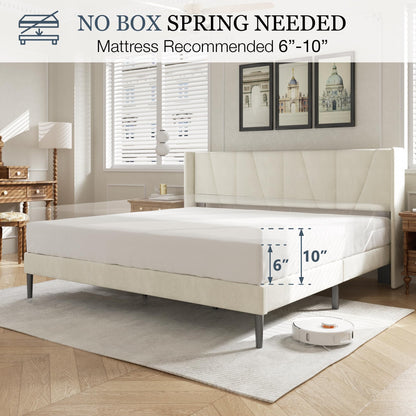 HAOARA Velvet Upholstered King Bed Frame with Wingback Headboard – Noise-Free, Contemporary Design, No Box Spring Required - WoodArtSupply