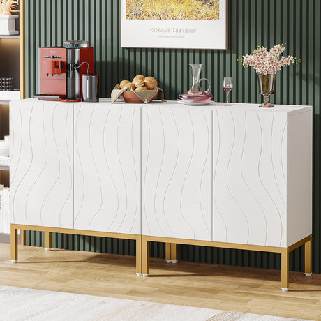 Tribesigns Modern Buffet Cabinet Set, 59 Inch Storage Cabinet with 4 Doors, Freestanding Floor Sideboard Cabinet with Adjustable Shelves, Wood Coffee Bar Side Cabinet for Living Room, Dining Room Tribesigns