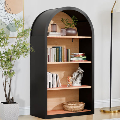HIUU Black Arched Bookshelf,Modern Short Bookcase,Mid-Century Modern Curved Book Shelf,Arched Display Cabinet with Open Shelf for Bedroom, Living Room