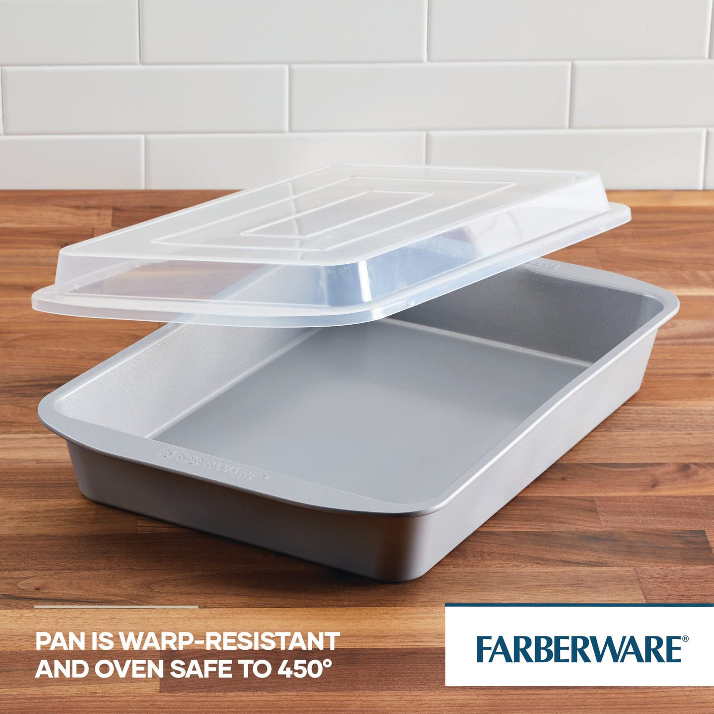 Farberware GoldenBake Bakeware Nonstick Baking Pan/Cake Pan with Lid, Rectangle, Insulated, 9 Inch x 13 Inch - Gray