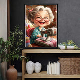 VAIIEYO 5D DIY Diamond Art Kits for Adults Sewing Machine, Diamond Art Cartoon Grandma, Diamond Painting Kits Full Drill Round Rhinestone Craft Canvas for Home Wall Decor Gift 12x16 inch VAIIEYO