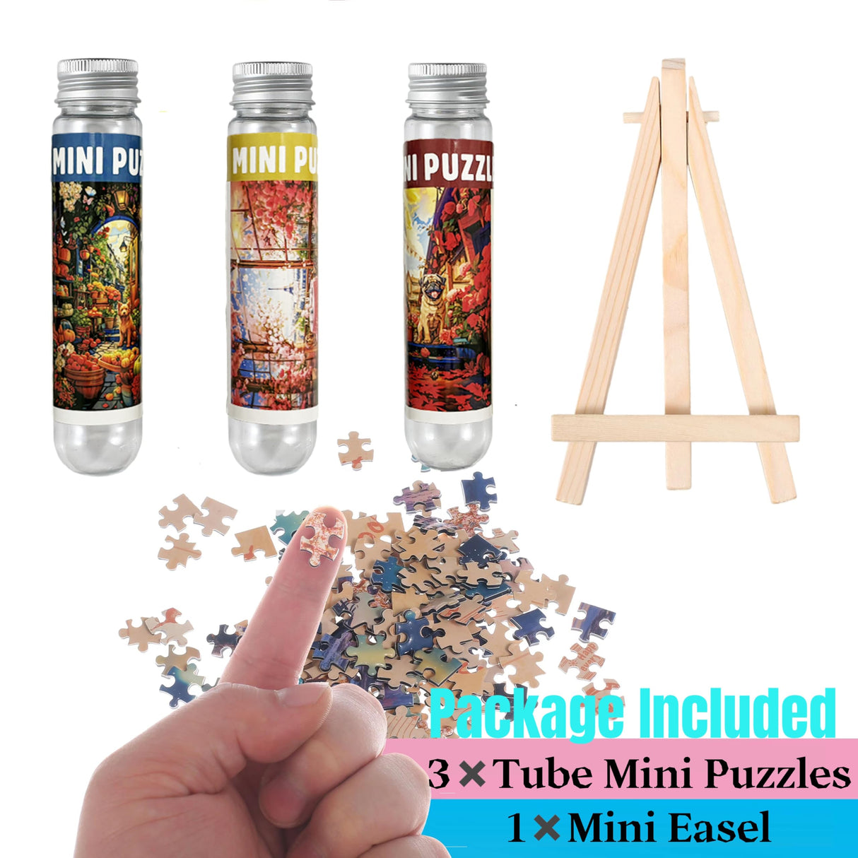 Small Jigsaw Puzzles for Adults 150 Pieces Vintage Cat & Puppy Oil Painting Mini Jigsaw Puzzles Challenging Mini Puzzles Tiny Jigsaw Puzzles 6 x 4 Inches, 3 Pcs,Mini Easel Included BJscoe