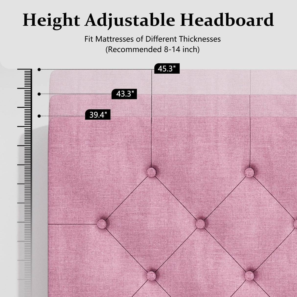 Queen Bed Frame, Upholstered Platform Bed with Button Tufted Headboard, Fabric Queen Size Beds with Wooden Slats Support, No Box Spring Required, Easy Assembly, Pink BarnFurin