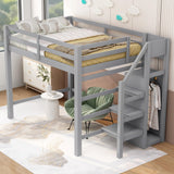Harper & Bright Designs Grey Full Loft Bed with Storage Staircase and Wardrobe Harper & Bright Designs