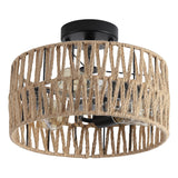 Hchunqjor 3-Light Coastal Woven Flush Mount Light Fixture Boho Rustic Hemp Rope Drum Semi Flush Mount Ceiling Light for Hallway Bedroom Kitchen Entryway Farmhouse Living Room, Black Hchunqjor