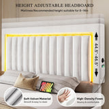 YITAHOME King Size Bed Frame with Adjustable Headboard, 4 Storage Drawers and RGB LED Lights, Velvet Upholstered Platform Bed with USB Ports, No Box Spring Needed, Fast Assembly, Noise-Free, White YITAHOME