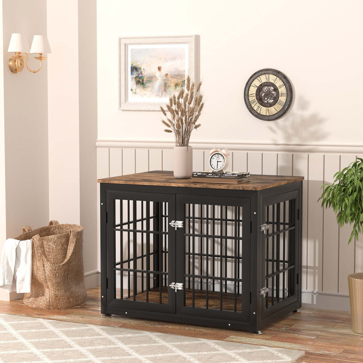 rehomerance Rustic Heavy Duty Dog Crate Furniture for Small and Medium Dogs, Decorative Pet House End Table, Wooden Cage Kennel Furniture Indoor rehomerance
