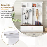 Merax Wood Hall Tree with 6 Hooks & Entryway Bench, Farmhouse Mudroom Versatile Coat Racks with 2 Large Drawers, Entrance Organizer for Hallway, White Merax