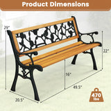 Tangkula Outdoor Garden Bench Park Bench, Patio Iron Bench Chair with Cast Iron & Hardwood Structure, Weather Proof Porch Loveseat, Perfect for Backyard, Deck, Lawn, Poolside Tangkula