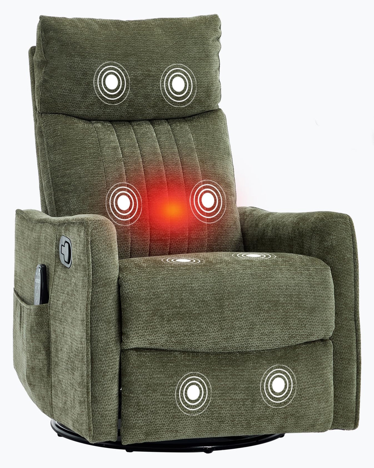 PELUMY Recliner Chair Swivel Rocking with Heat Massage - 360° Manual Recliner, 8-Point Vibrating & Lumbar Heat, Easy Assembly Chair for Living Room (Chenille, Green) PELUMY