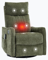 PELUMY Recliner Chair Swivel Rocking with Heat Massage - 360° Manual Recliner, 8-Point Vibrating & Lumbar Heat, Easy Assembly Chair for Living Room (Chenille, Green) PELUMY