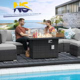 NICESOUL® 15 Piece Luxury Large Patio Furniture Sofa Set with Natural Gas/Propane Fire Pit Table, 29.3" High Back Outdoor Conversation Set, Outside PE Rattan Sectional Sofa, Light Gray NICESOUL
