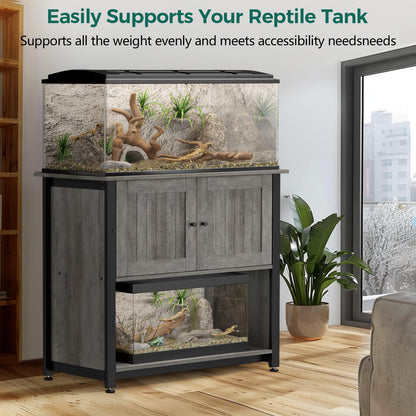 Tatub 40-50 Gallon Fish Tank Stand, Aquarium Stand with Storage Cabinet for 10-50 Gallon Fish Tank, Turtle Tank, Reptile Tank, Heavy Duty Metal Frame 1000 LBS Capacity, Light Ivory - WoodArtSupply