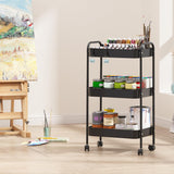 Vtopmart 3 Tier Metal Rolling Cart with Wheels, Utility Storage Cart with Handle and Lockable Casters, Storage Basket Organizer Shelves, Easy Assemble for Kitchen, Living Room, Office, Nursery, Black Vtopmart