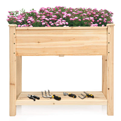 S AFSTAR Raised Garden Bed with Storage Shelf, Elevated Cedar Wood Planter Box with Legs, Outdoor Gardening Planting Bed for Vegetables Flower Herb Grow, Great for Backyard Patio Lawn