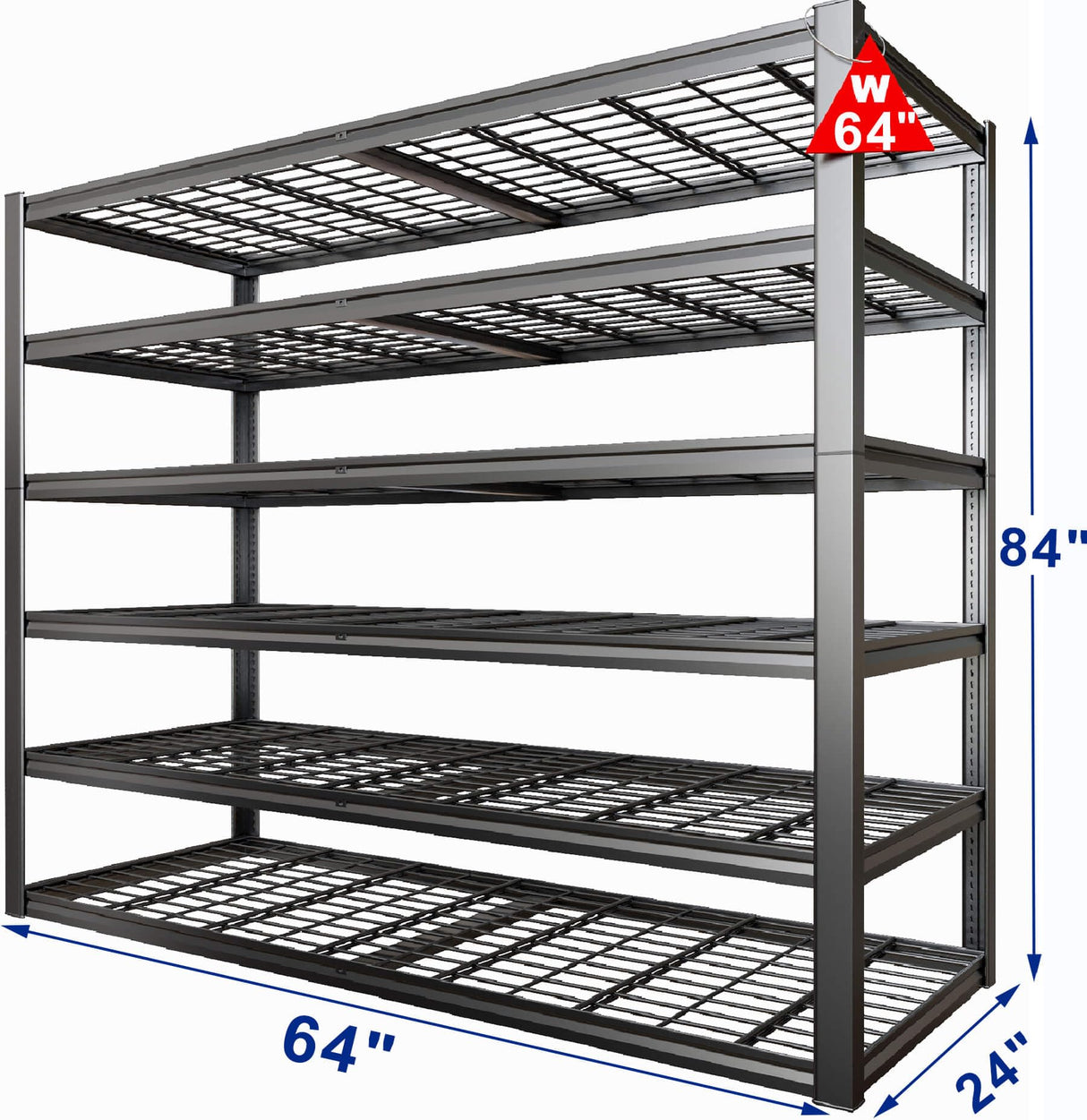PMKES 64" Wide 6-Tier Garage Shelving Unit, 64" W x 24" D x 84" H, Heavy Duty Garage Storage Shelves,3900 LBS Capacity, Industrial Adjustable Shelves for Basement Warehouse PMKES