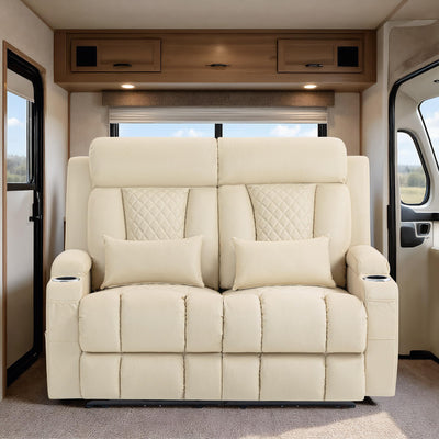 CALIVIA Wall Hugger Power Reclining Loveseat with Manual Adjustable Headrests, Electric Recliner Sofa with USB/Type-C Ports, Cup Holders – Perfect for RV and Small Spaces (Beige)