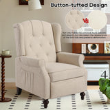 Mid-Century Wingback Recliner Chair with Massage & Heat, Accent Recliner with Nailhead Trim, Armchair with Side Pockets & Solid Wood Legs, Adjustable 3-Position Reclining Chair for Living Room, Beige GUEAPY