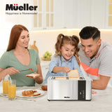Mueller UltraToast Full Stainless Steel Toaster 4 Slice, Long Extra-Wide Slots with Removable Tray, Cancel/Defrost/Reheat Functions, 6 Browning Levels with LED Display, Kitchen Essentials & Gadgets Mueller