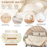 RADIATA Double Egg Chair with Footrests, 2 Person Wicker Lounge Chair with Thickened Cushion and Legs, Outdoor Wide Loveseat for Patio Garden Porch Indoor 680 lbs Weight Capacity (Beige with ottomans) RADIATA