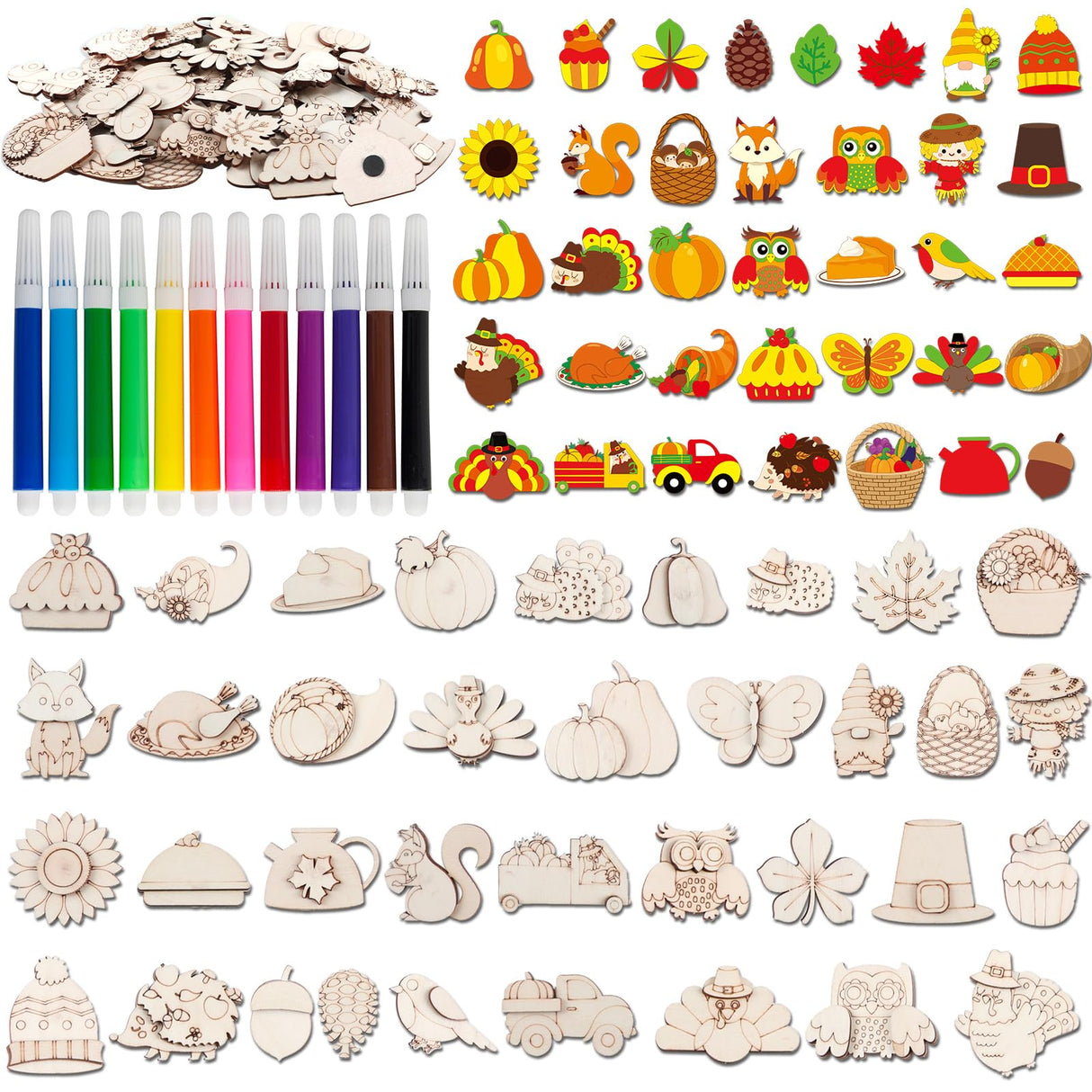Fall Wooden Crafts Magnets Kits for Kids, 36 pcs Creativity Art DIY Painting Kit Supplies Decorate Your Own Painting Activities for Thanksgiving, Birthday Harvest Party Favors Gifts for Boys Girls gisgfim