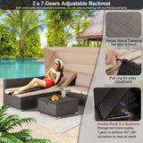 Vicluke 6 Pieces Patio Furniture Sets Outdoor Sectional Sofa Set Rattan Daybed with Retractable Canopy, Adjustable Backrest, Storable Tea Table Rectangle Sunbed for Backyard Garden Poolside(Khaki) Vicluke