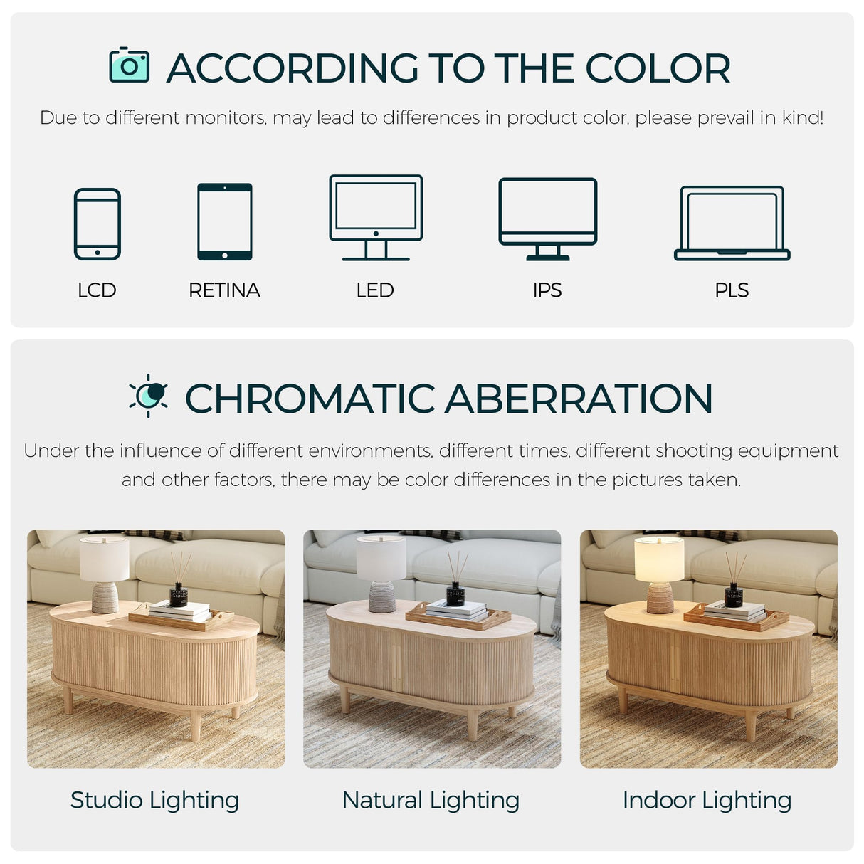LINSY HOME Mid Century Modern Coffee Table with Sliding Tambour Door, Fluted Accent Center Table with Storage, Oval Small Coffee Table for Living Room, Oak LINSY HOME